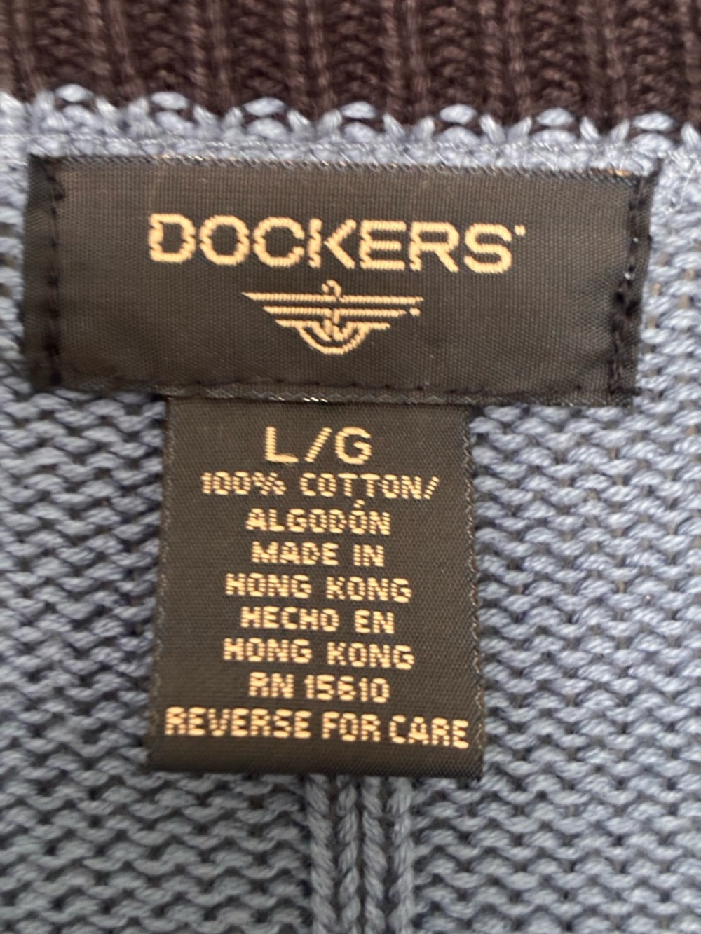 Dockers Sweater Cotton Blue Rib Knit Pullover Crewneck Long Sleeve Men’s Sz L - Picture 8 of 9